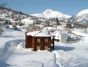 Stivakti Chalet Winter Scene Agios Nikolaos